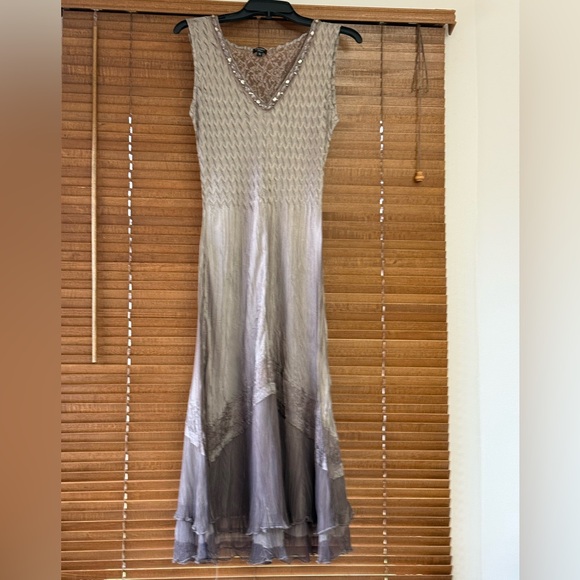 Komaro Beaded Charmeuse & Cliffon Tiered Dress withh Jacket - Picture 4 of 14